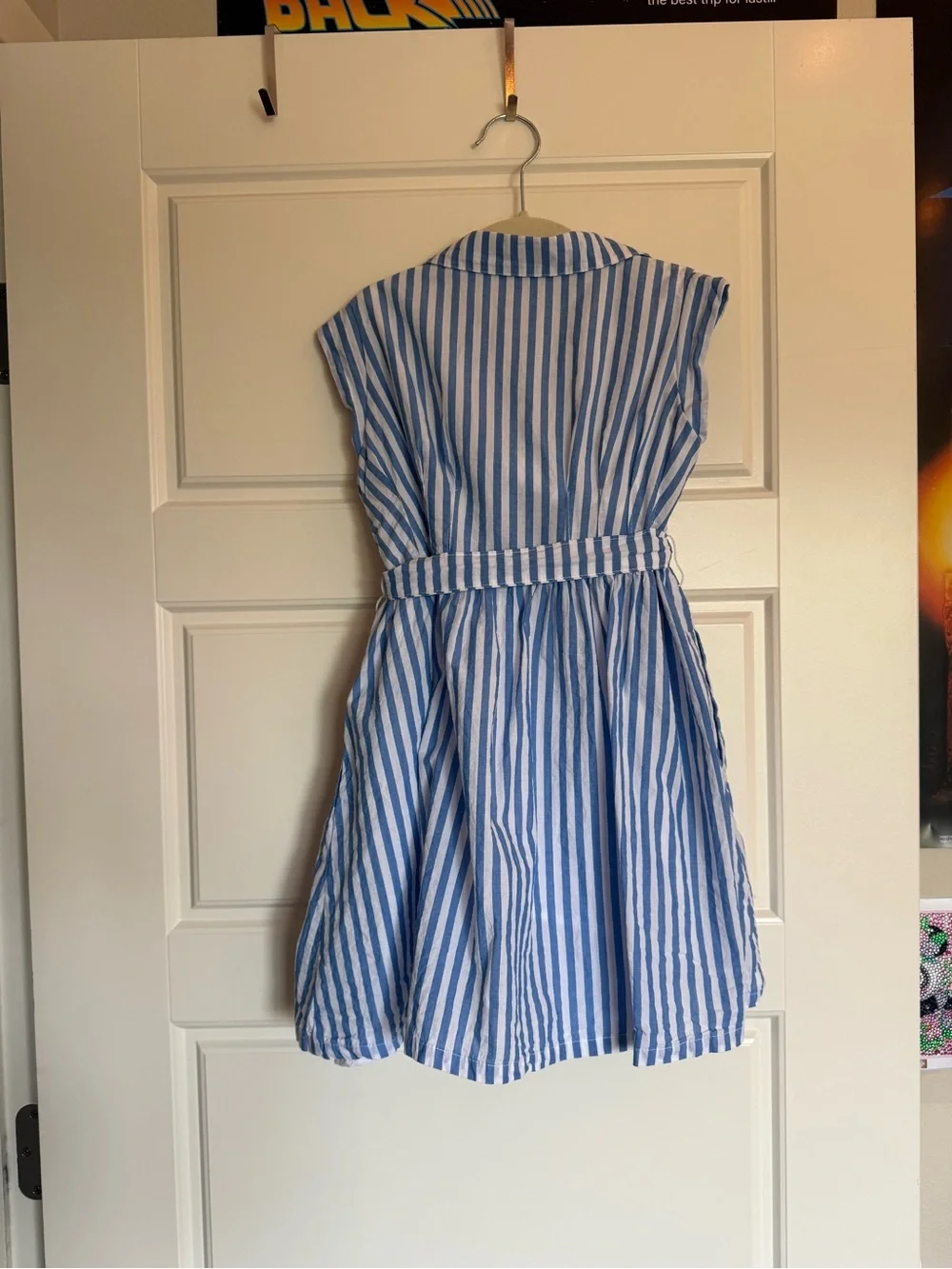 Cynthia Crowley Blue & White Striped Kids Shirt Dress with Tie Belt & Purse